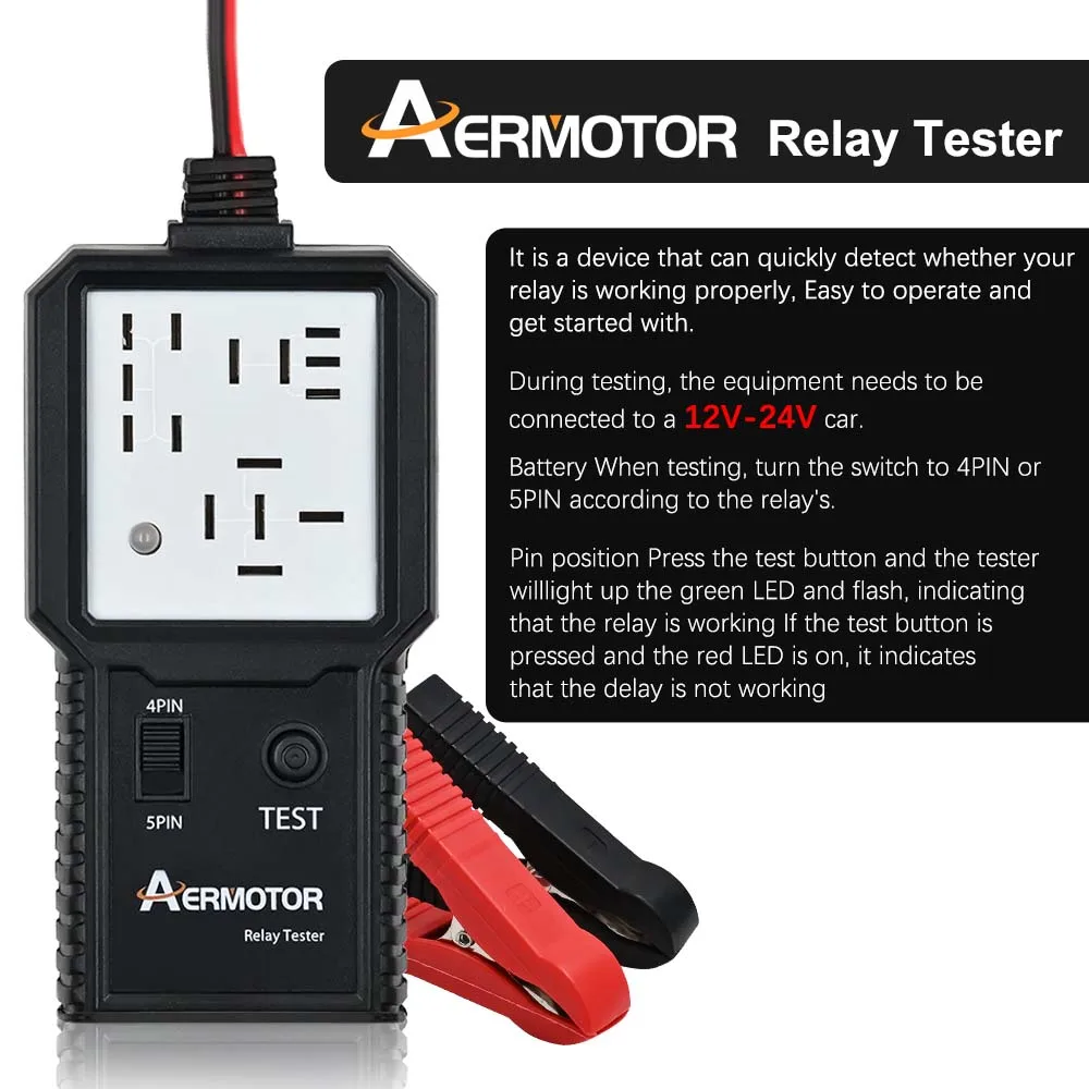 AERMOTOR 12V 24V Car Relay Tester Voltage Detector Electronic Automotive Relay Short Circuit Tester Auto Battery Checker Analyze