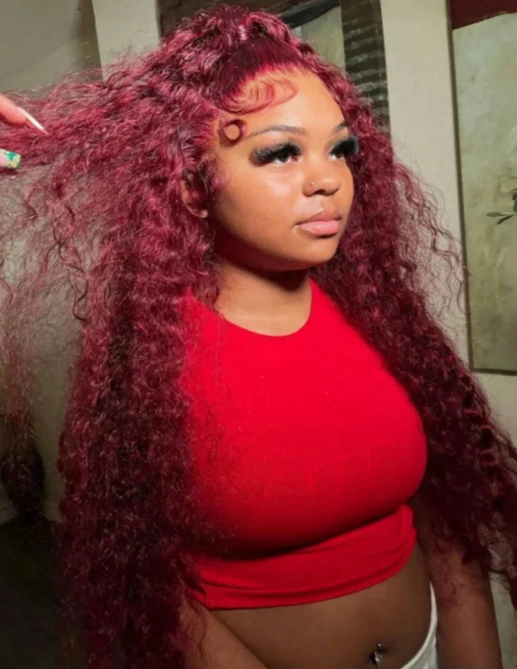 

200 Плотность 13x4 HD Глубокие волны Парики фронта шнурка Человеческие волосы99j Бордовые парики фронта шнурка Предварительно выщипанные парики Человеческие волосы для женщин