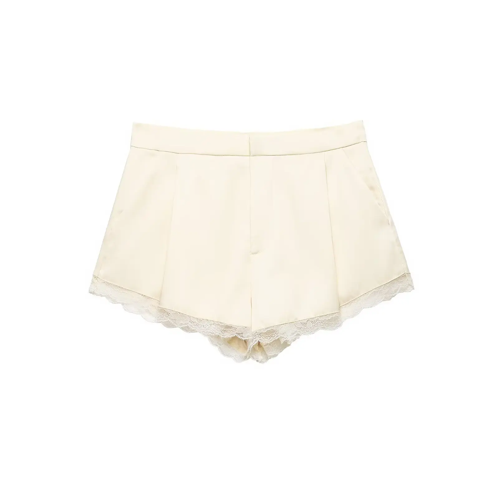 

Винтажные повседневные шикарные женские шорты с желтыми кружевными карманами и молнией, новая модная коллекция 2026 года, весенне-летние шорты для отпуска