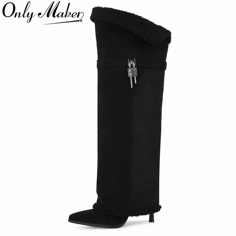 

Onlymaker Women Pointed Toe Brown Faux Suede leather Knee High Boots