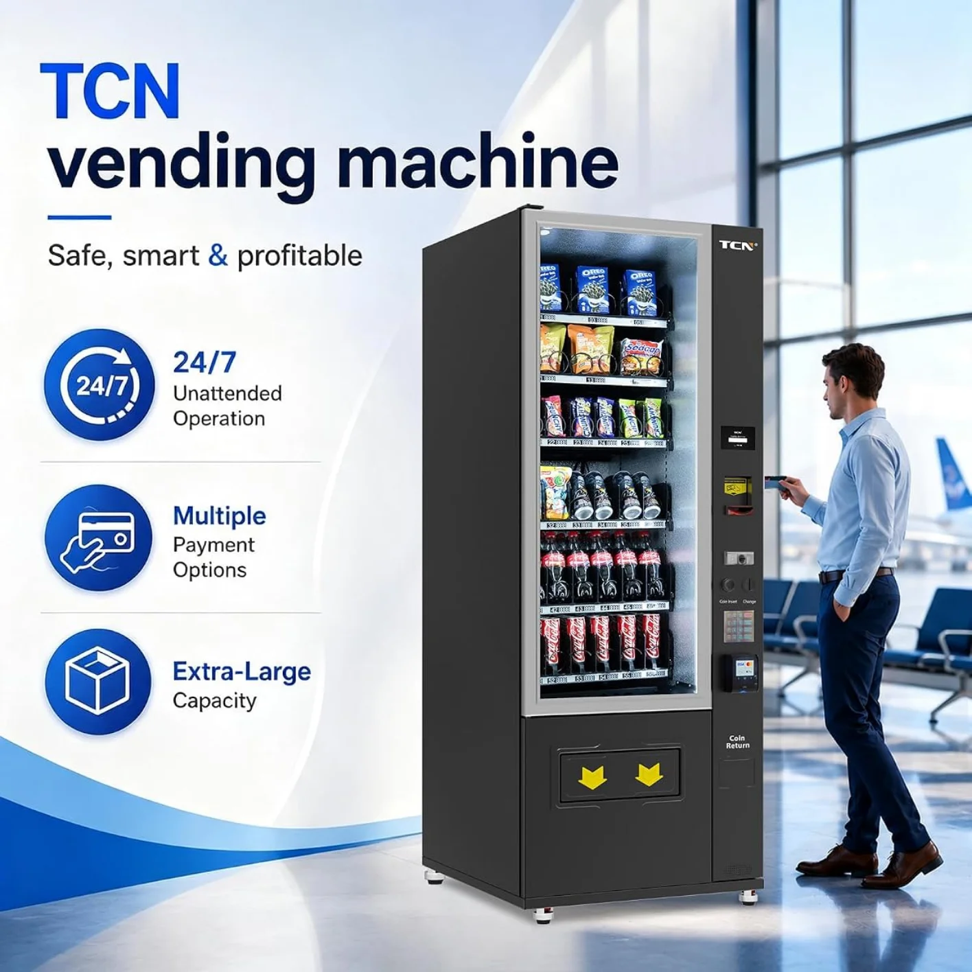 SMART M!N! VEND!NG MACH!NE FOR SALE REFR!GERATED SNACK DR!NK COMMERC!AL VV!TH CRED!T CARD READER 36 SELECT!ON MOB!LE MANAGEMENT B!LL CO!N ACCEPTOR