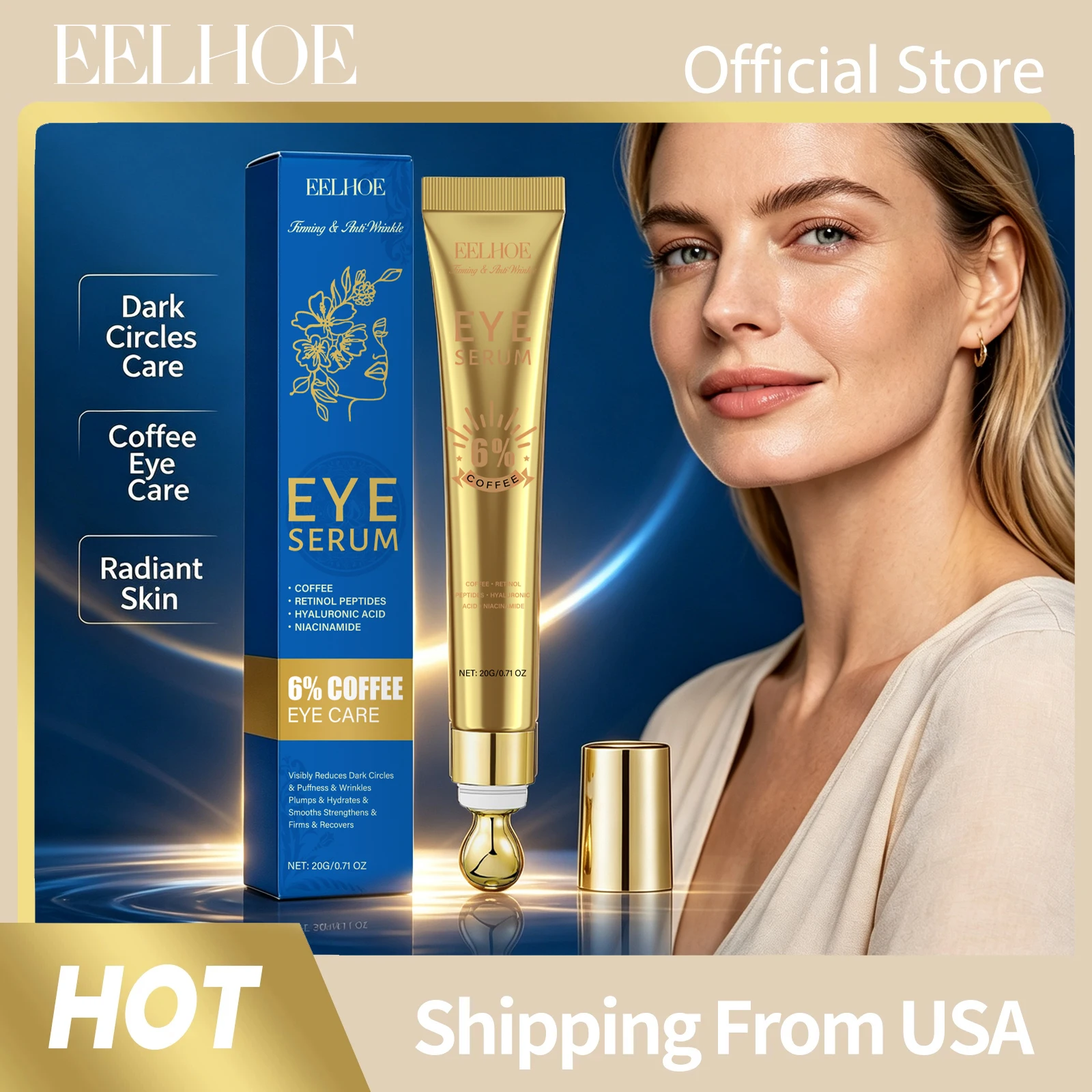 Retinol Eye Serum Coffee Extract Hydrates Dark Circles Moisturizes Dryness Soothes Discomfort Firms Skin Smooths Fine Lines Delicate Eye Care Essence