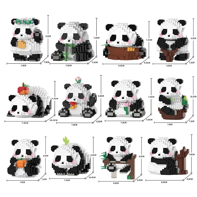 Creative Mini Chinese Style Cute Animal Panda Type Building Block Moc Decoration Kids Gifts Boxed Plastic Cover With Light