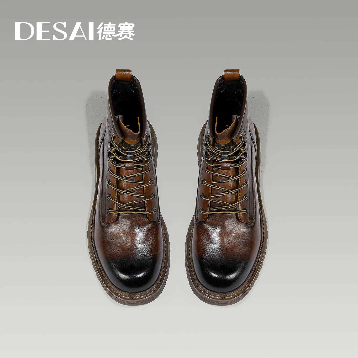 Desai Brand Men Boots Winter Cowboy Full Grain Genuine Leather Military Men Motorcycle Shoes Casual Work Fashion High Quality