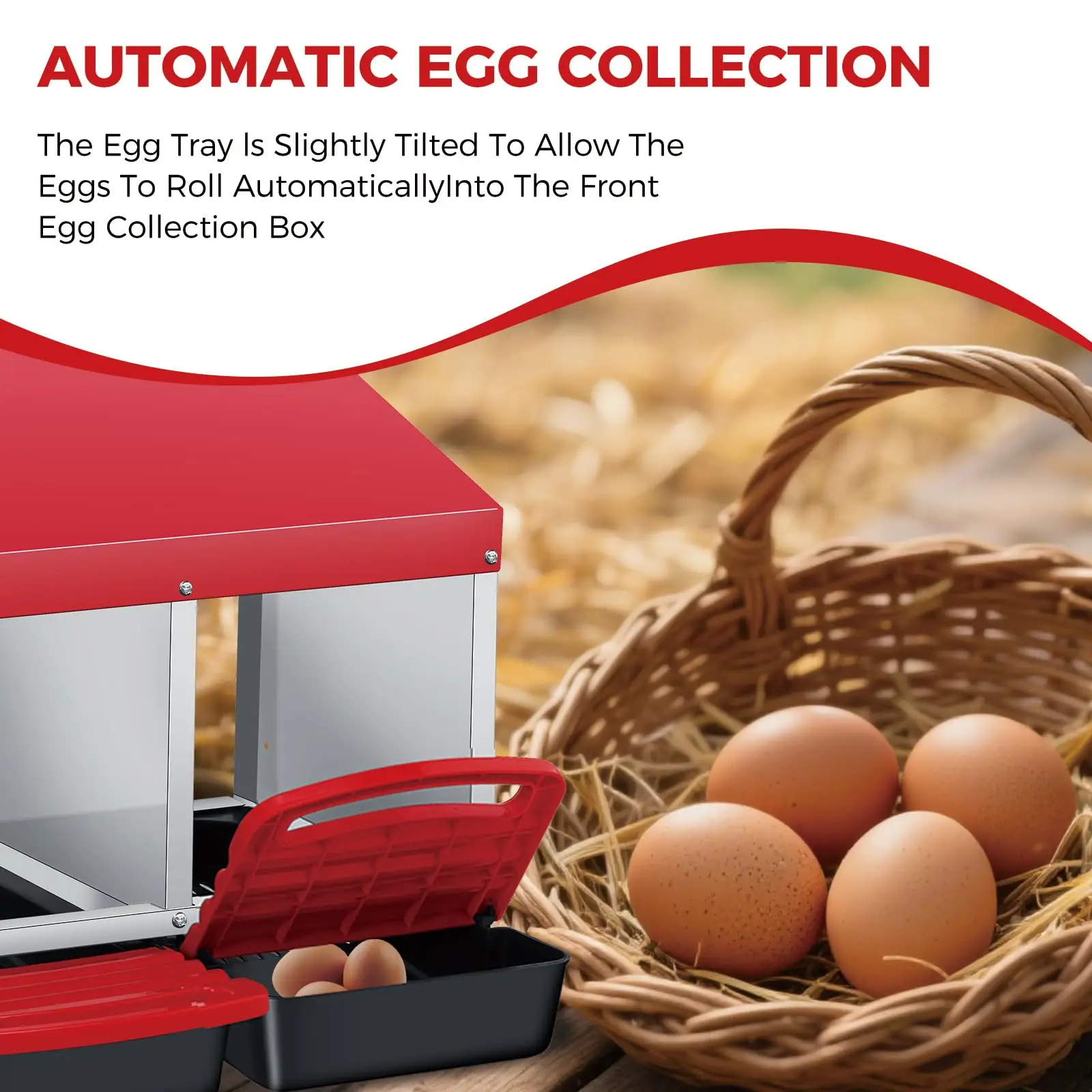 Caja de puesta galvanizada con 4 compartimentos, sistema de ventilación en el suelo y recogida de huevos, solución de puesta roja con fácil limpieza, montaje flexible y diseño ventilado para una cría