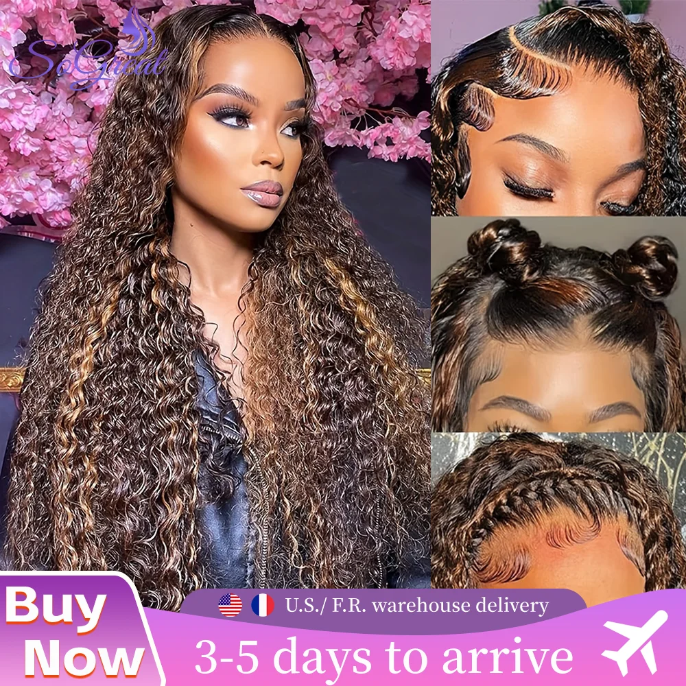 

SoGreat Highlight Curly Glueless Wig Human Hair Deep Wave Frontal Wig 13x6 Hd Lace Closure Wig 5x5 Hd Lace Wear And Go Brazilian