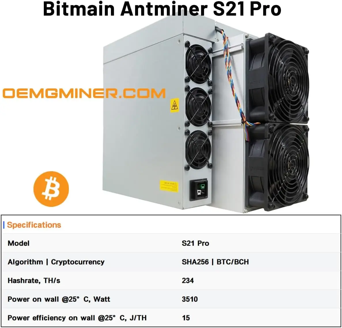 DC BUY 2 GET 1 FREE New Bitmain Antminer S21 Pro 234T 3510W 15J/T BTC