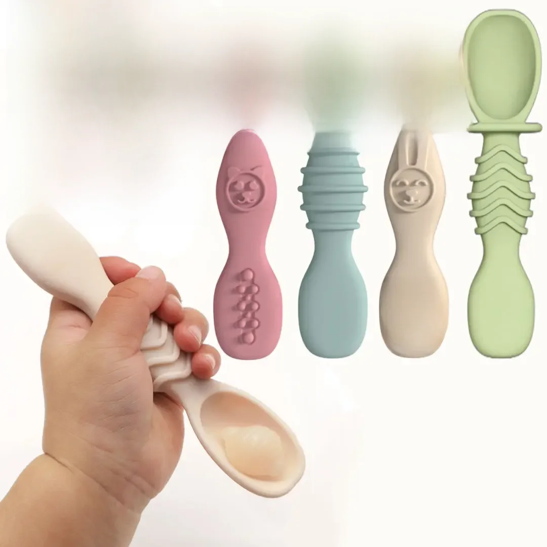 4 stuks siliconen babyvoedinglepel, trainingslepel voor baby's vanaf 6 maanden, gemakkelijk vast te houden servies, kerstcadeau - afbeelding 2