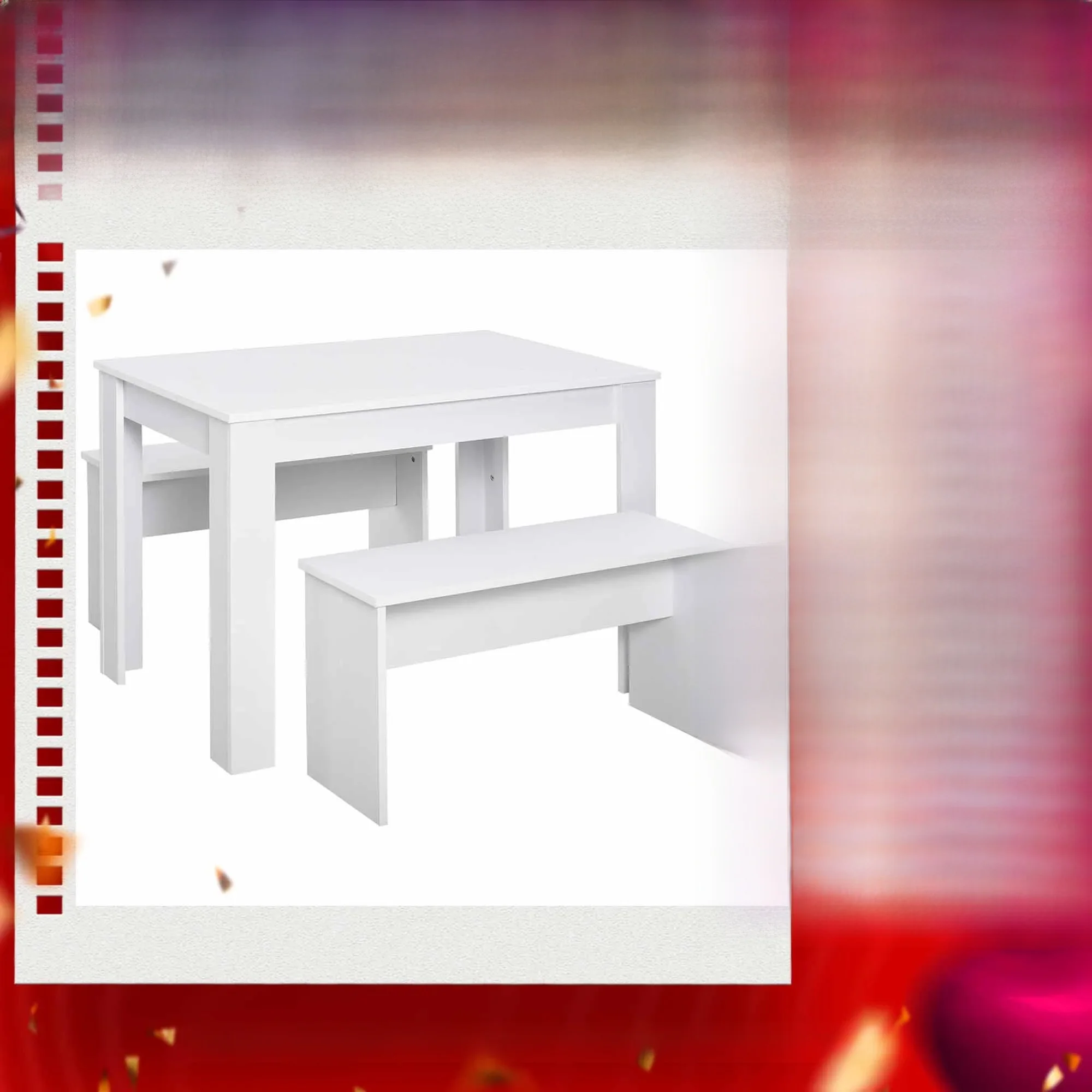 HOMCOM 3 Pcs Modern Dining Table Set w/ Table 2 Bench Seats Compact Kitchen Home