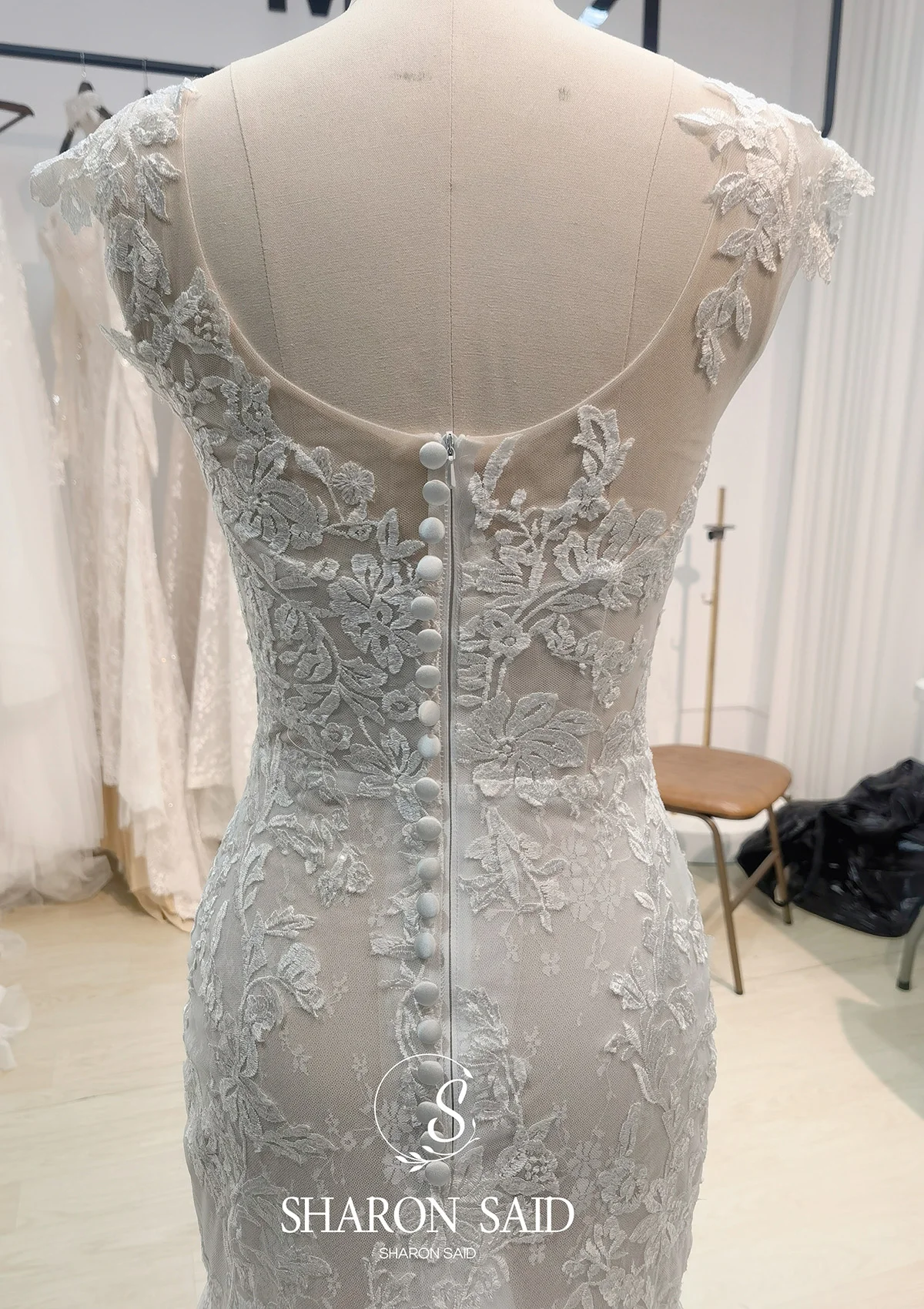 Sharon Said 2025 Glamorous Sirena O-Collo Off White Tulle Abito da sposa Corsetto senza maniche Principessa Abiti da sposa AM013 Personalizzato