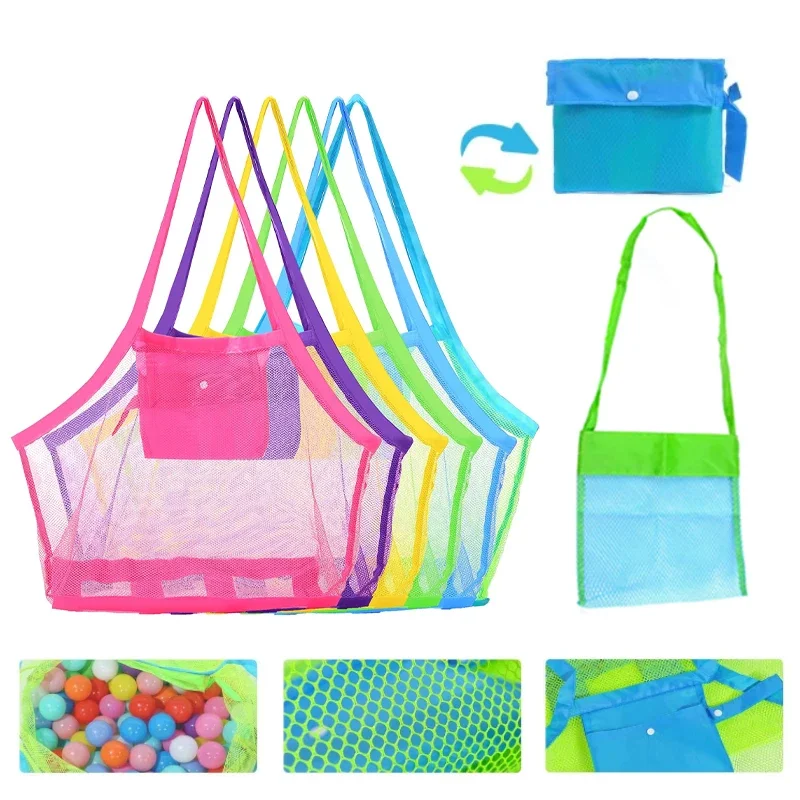 Sac en maille portable pour enfants, sacs de rangement pour jouets d'enfants, grande plage, sac écologique de maquillage cosmétique pour femmes