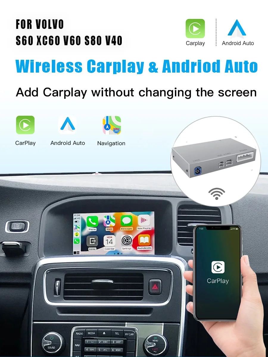 Draadloze CarPlay & Android Auto Multimedia Voor Volvo S60 XC60 V40 V60 Camera BT WIFI Audio Microfoon GPS Navi Spiegel Link - afbeelding 2