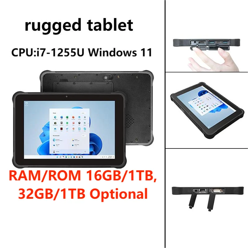 OEM 10.1 inch Intel Core i7-1255U Windows11 PRO Handheld Terminal FHD 500 nits RAM 16GB/1TB SSD 4G Rugged Tablet PC IP65