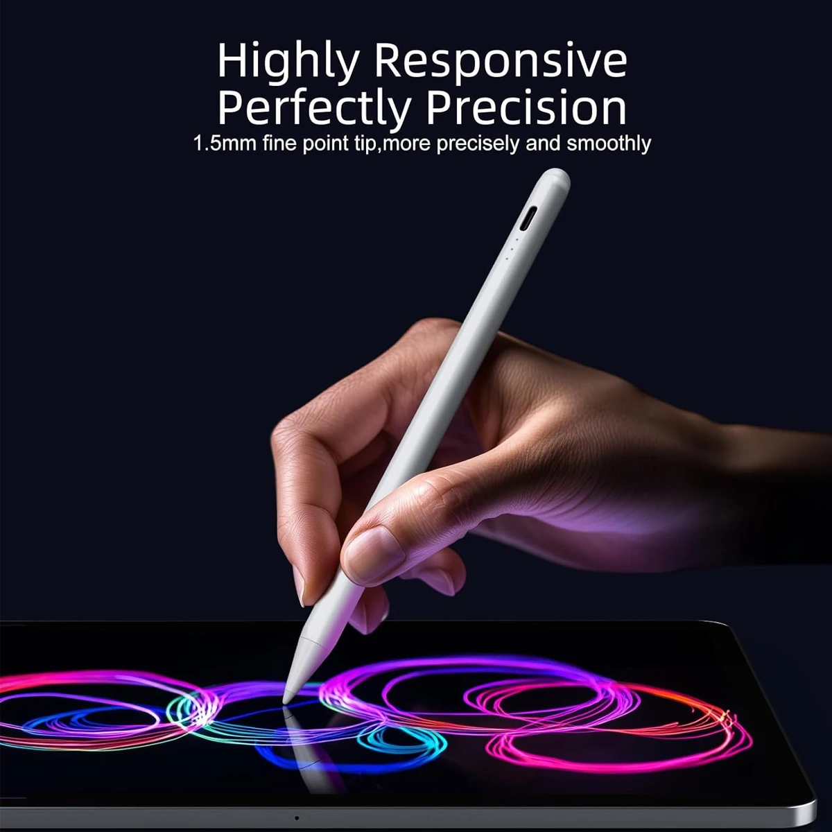 Caneta Stylus para iPad Apple iPad 2018-2025for11/10/9/8/7/6a geração, Pro 12,9/11/13 polegadas M4, Air 3/4/5/M2/M3, Mini 5/6a, Branco