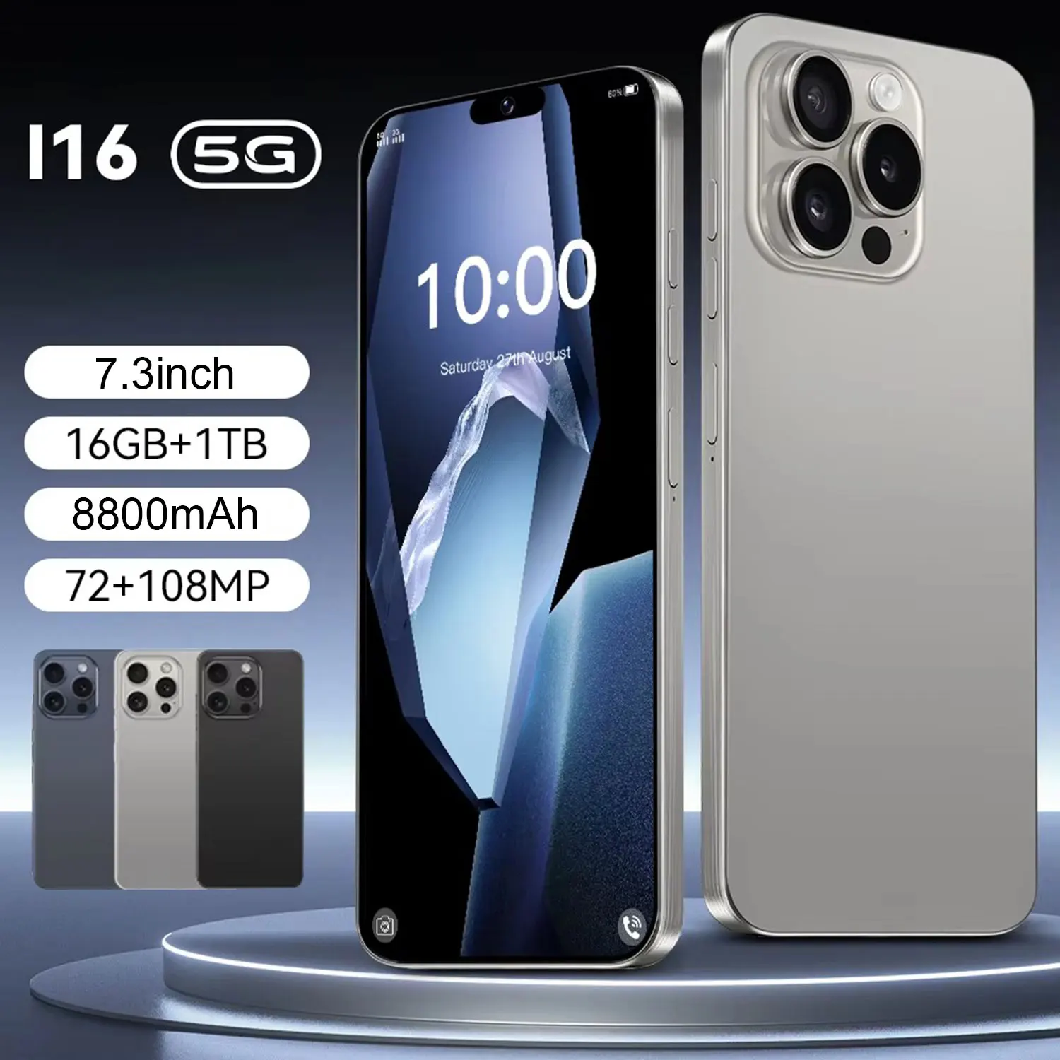 

ГОРЯЧИЙ 2025 i16 Pro max 7,3 дюйма HD Global Edition, оригинальная умная двойная карта, аккумулятор 8800 мАч, функция распознавания лиц