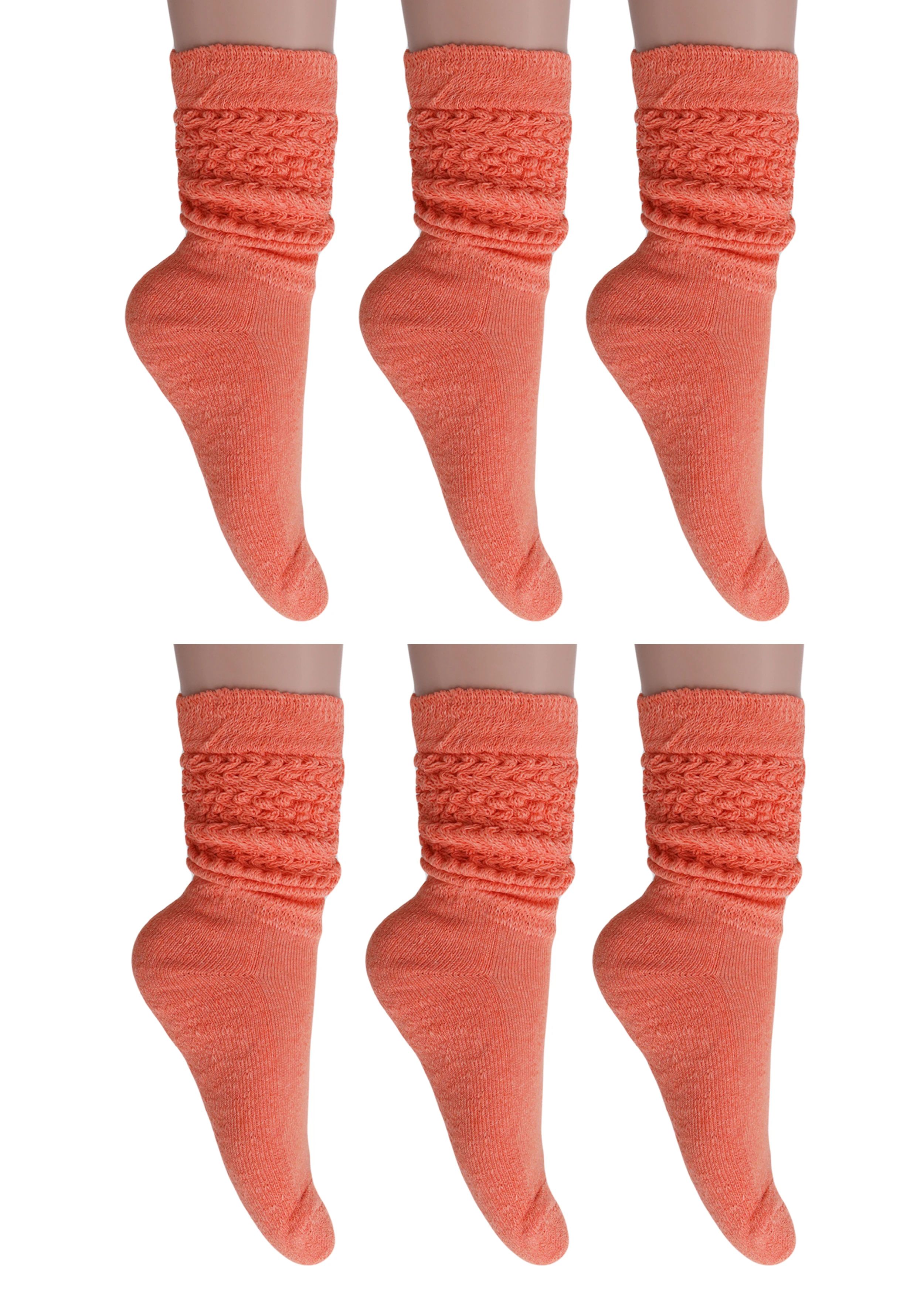 Light Orange Slouch Knee Socks for Women 6 Pairs Shoe Size 5 to 10