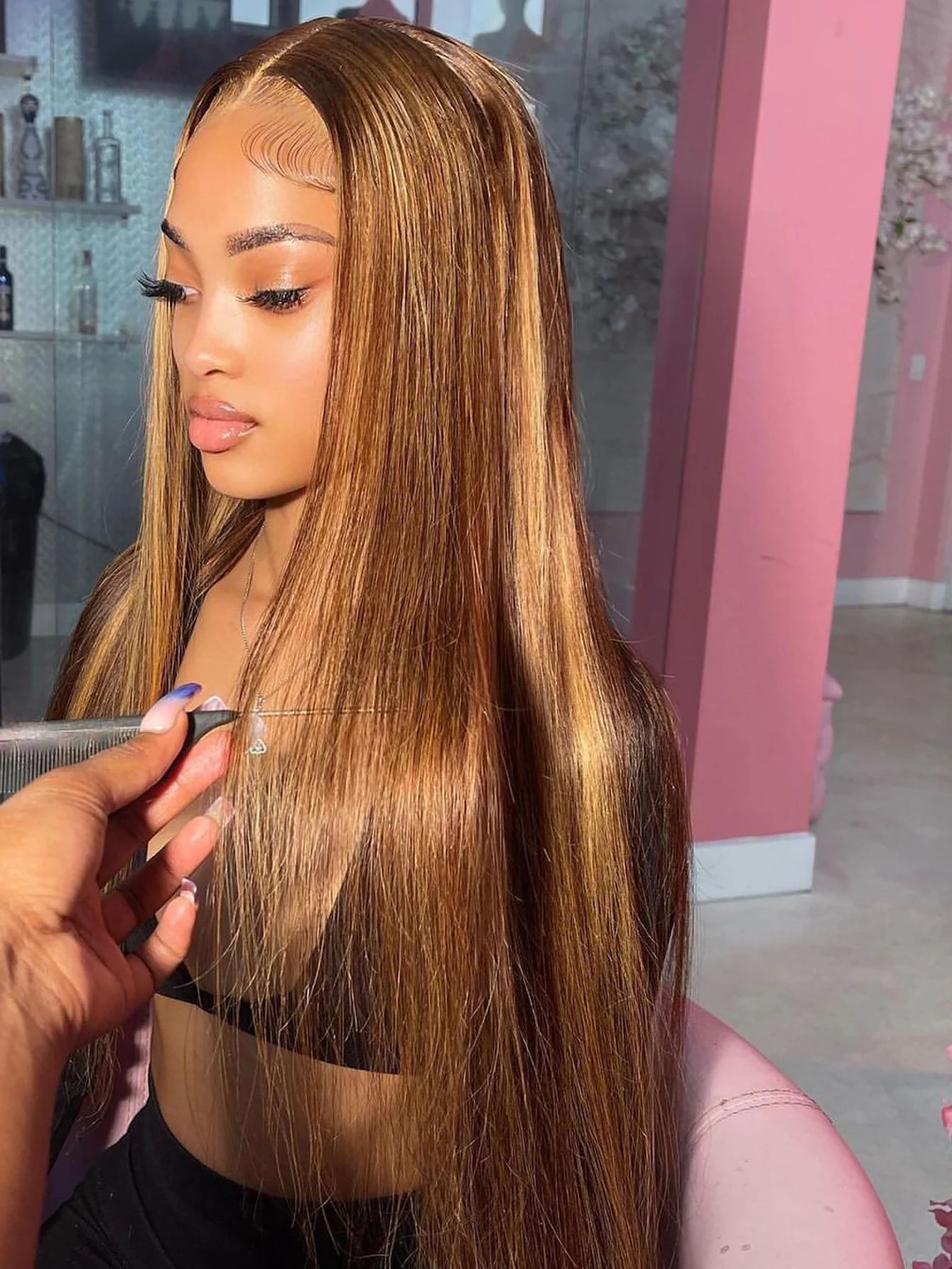 34 بوصة شعر طبيعي مفرود الباروكات تسليط الضوء على شعر مستعار شعر الإنسان 5X5 Hd الدانتيل الباروكة الأمامية شعر مستعار مستقيم 13x4 4/27 العسل أشقر أومبير شعر مستعار #2