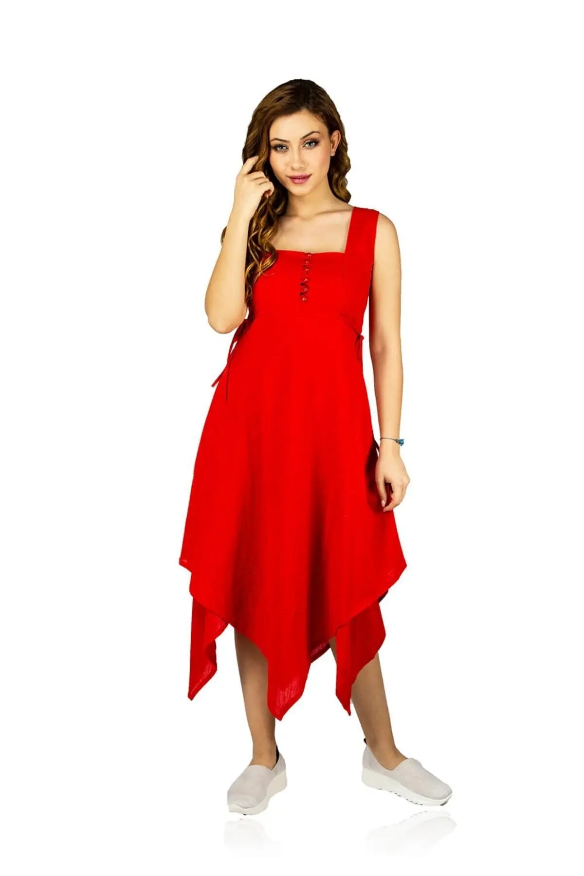 Şile Cloth Sleeveless Triangle Layer Midi Strapless Length Summer Women Slim Dress Purple - Red