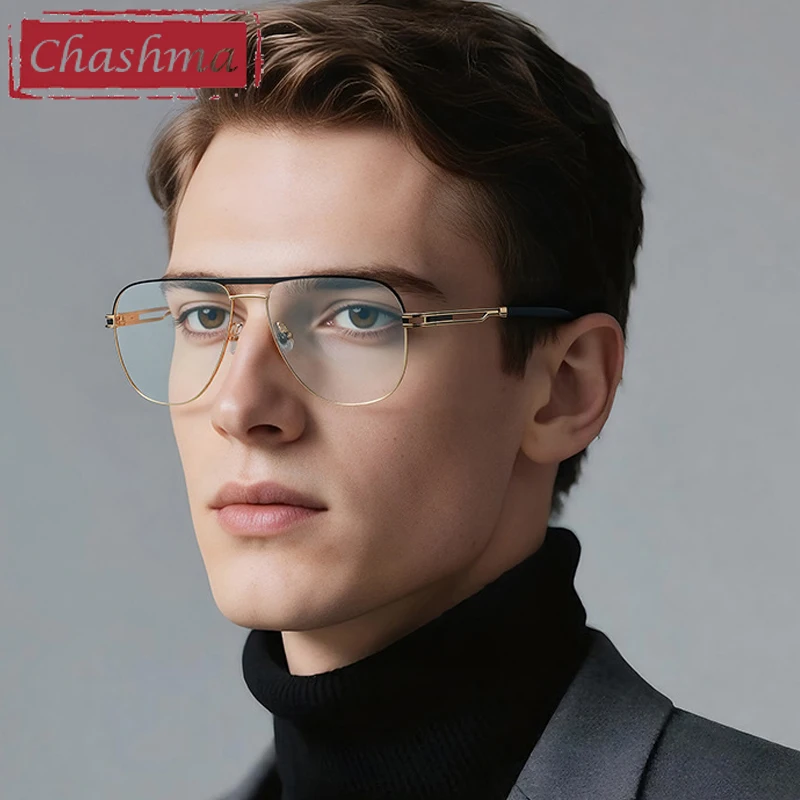 Chashma Men Fashion Glasses Frames Double Bridge Eyeglasses Flat Top Design Rim Optical Eyewear for Prescription Lenses Gafas