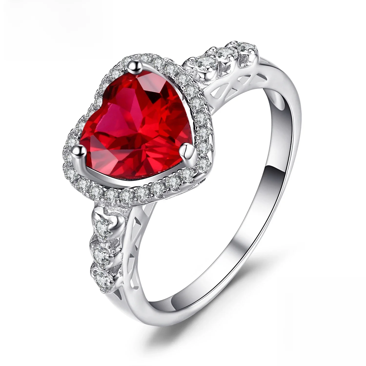 JewelryPalace Heart Love 2.5ct Created Red Ruby 925 Sterling Silver Pierścionek dla kobiet Biżuteria z kamieni szlachetnych — zdjęcie 2