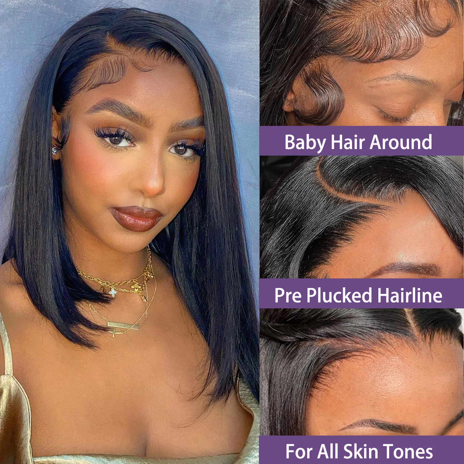 13x4 Brazilian Straight Short Bob Wig Lace Front Human Hair Wig HD Transparent Lace Front Wigs Pre Plucked 4x4 Lace Closure Wig