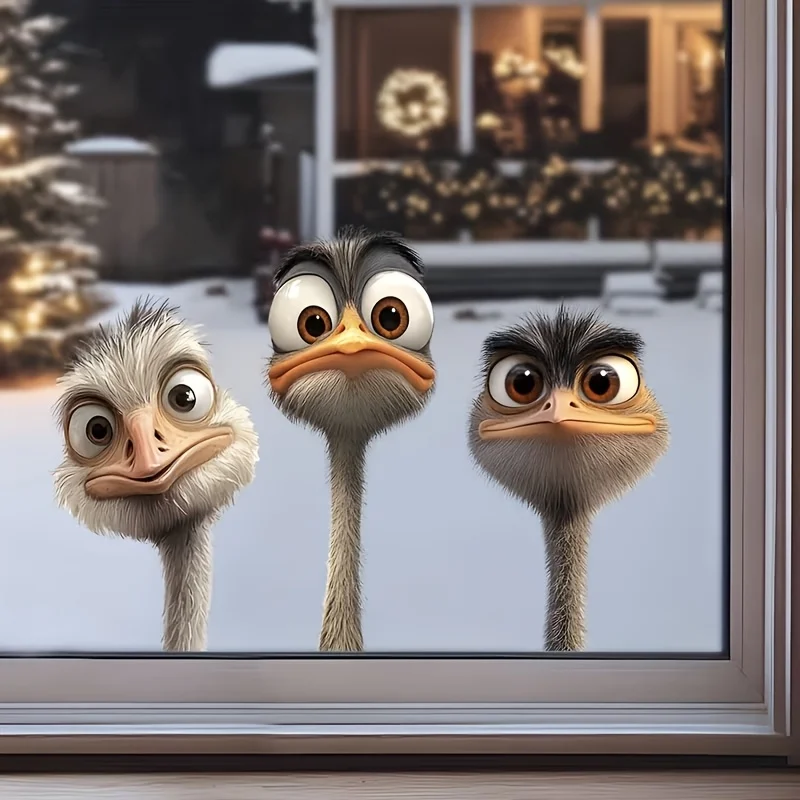 3Pcs Fun Animal Wall Stickers with Quirky Little Ostrich Heads, Pvc Wall Decoration for Home Decor, Suitable for Glass, Tiles, Bathrooms, Kitchens, Bedrooms, Dining Rooms, Trendy Stores, Cafes, and Wall Art, Cute and Attractive Stickers That Are Practical and Easy to Create a Cozy Space view 6
