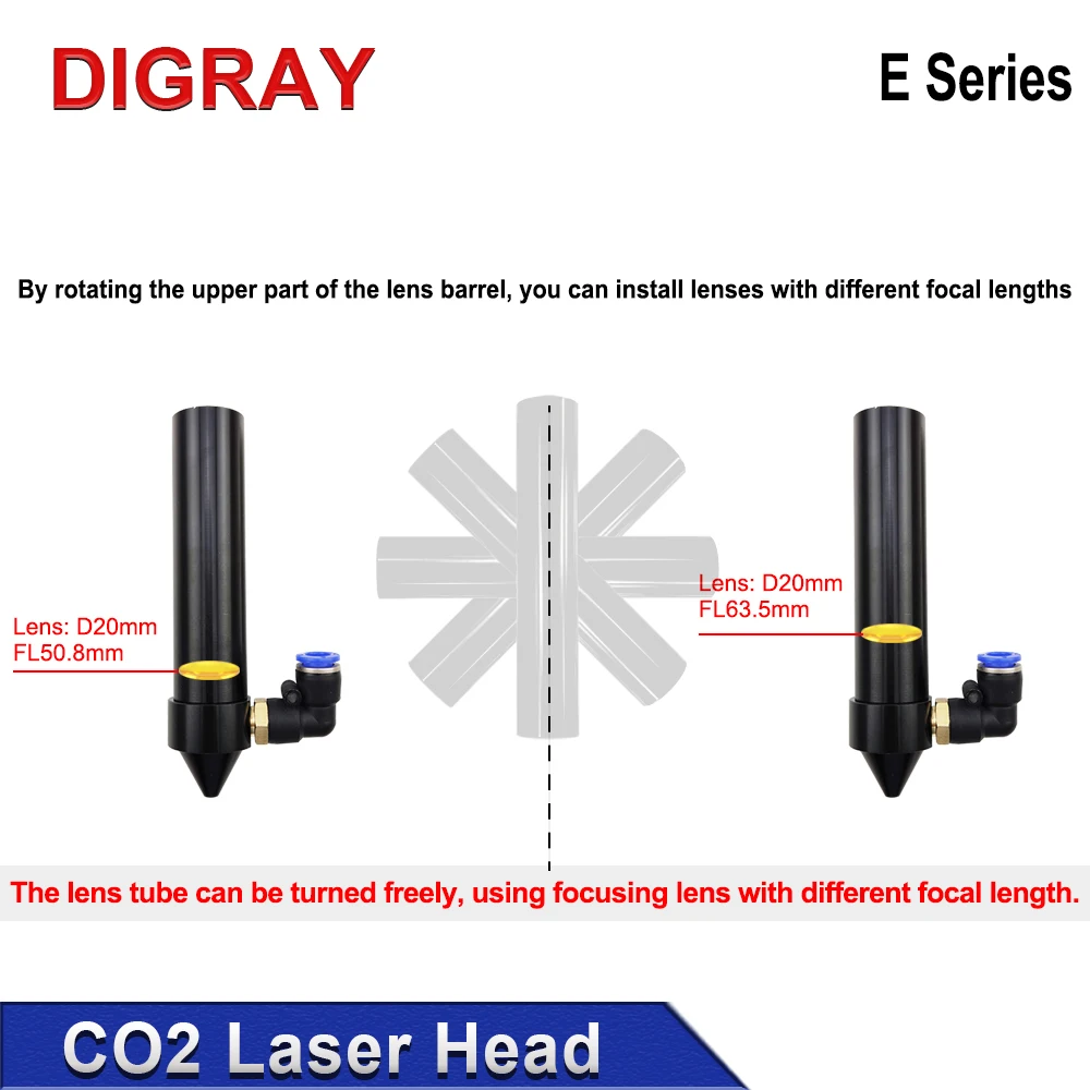 DIGRAY Co2 Laser Head E Series لقطر العدسة: 20 مم FL:50.8 و63.5 مم، مرآة 25 مم مناسبة لآلة قطع النقش بالليزر. #4