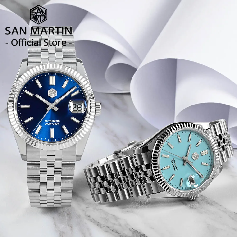 San Martin 自動巻き時計 正規品 サンマーティン 男性用自動機械式時計 36.5mm 防水100m サファイア