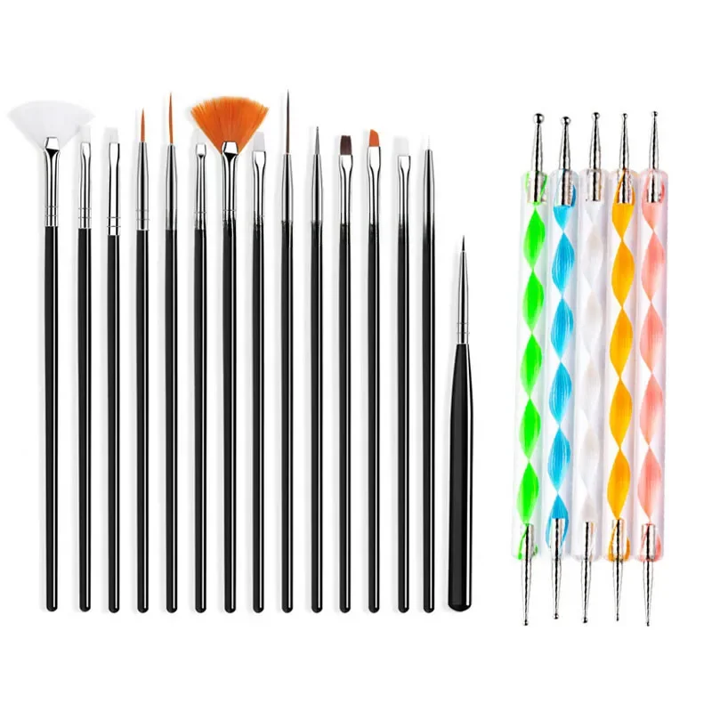 20/15 st Nagels Art Penselen Set Manicure Vloeibaar Poeder Carving UV Nagel Gel Polish Schilderen Pen Nail Acryl uitbreiding Builder Tool - afbeelding 2