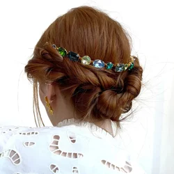 Geometry Colored Crystal Bridal Hair Comb Hair Accessories for Women Luxury Indian Girls Princess Tiara Headband Wedding Jewelry