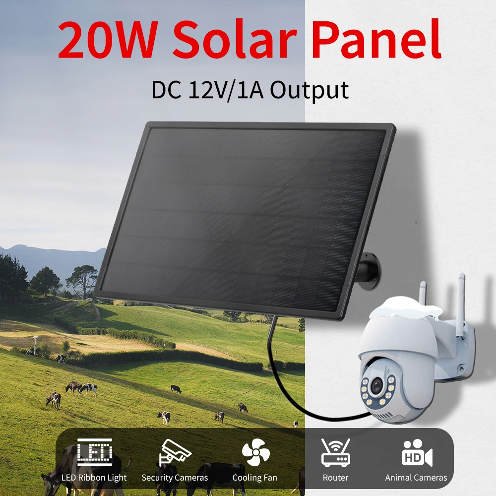 

20W Solar Panels DC 12V Output Outdoor Solar Panel Built-in rechargeable Battery Solar Cells Charger IP66 18V Solar Charger