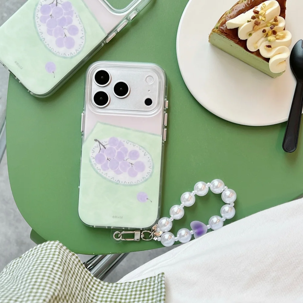

Korea Ins Fresh Purple Grape Print Mobile Phone Case Suitable For iPhone 14 15 16 17 ProMax 16Pro 13 Fashion Cute Anti-Fall Case