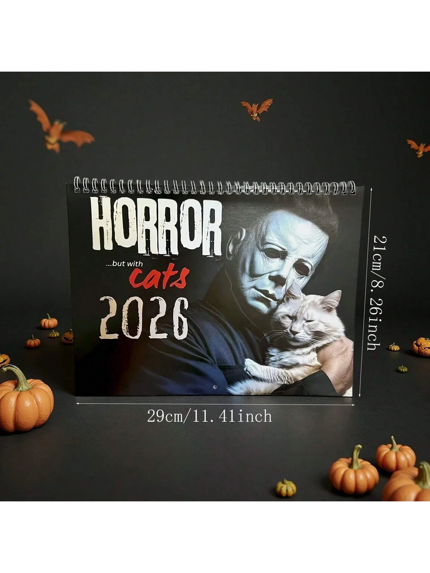 1pc2026Calendario gatto horror, etichetta12Design elegante e semplice con datteri mensili e pennarelli natalizi