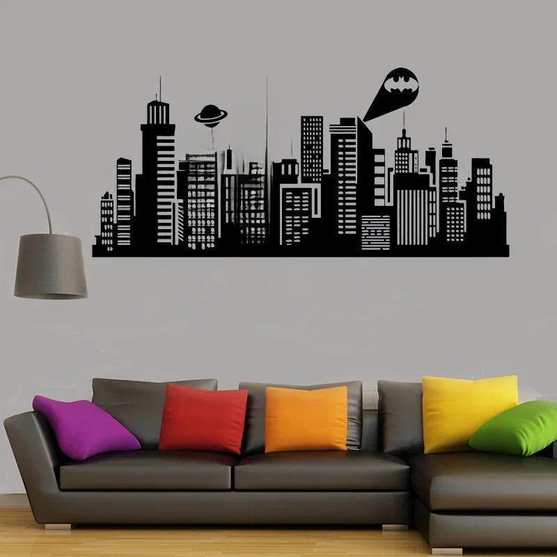 Gotham City naklejka ścienna pvc komiks winylowa naklejka ścienna dekoracja domu do pokoju dziecięcego Home Art DIY naklejki dekoracyjne G766 — zdjęcie 2