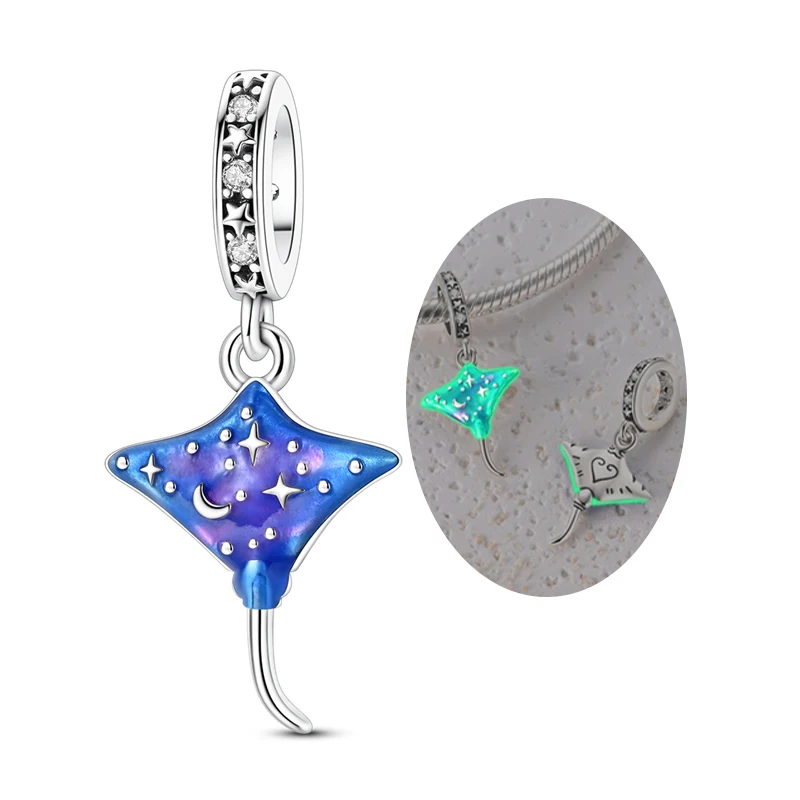 925 Sterling Silber Blaue Charms Walhai Meeresschildkröte Delfin Seepferdchen Anhänger Perle Passend für Original Armreif Armband Charms Schmuck