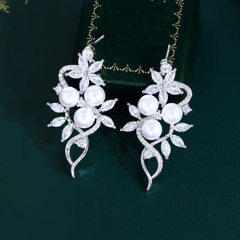 New pearl flower earrings for women luxury fashion jewelry women zircon earrings 925 silver needle Christmas gifts items