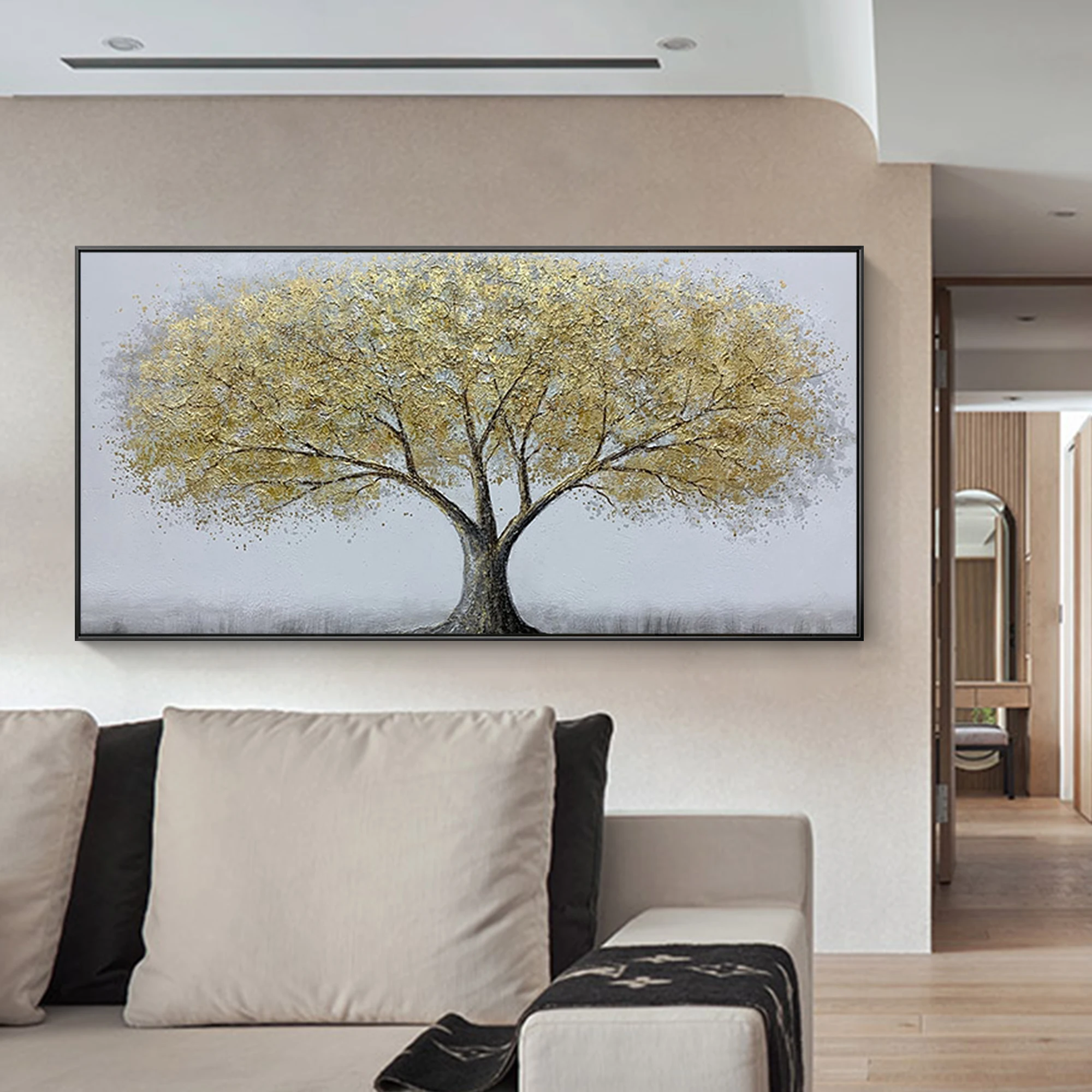 

Large Oil Painting On Canvas Abstract Art Forest Trees Landscape Golden Painting Nature Bedroom Living Room Painting Large Wall