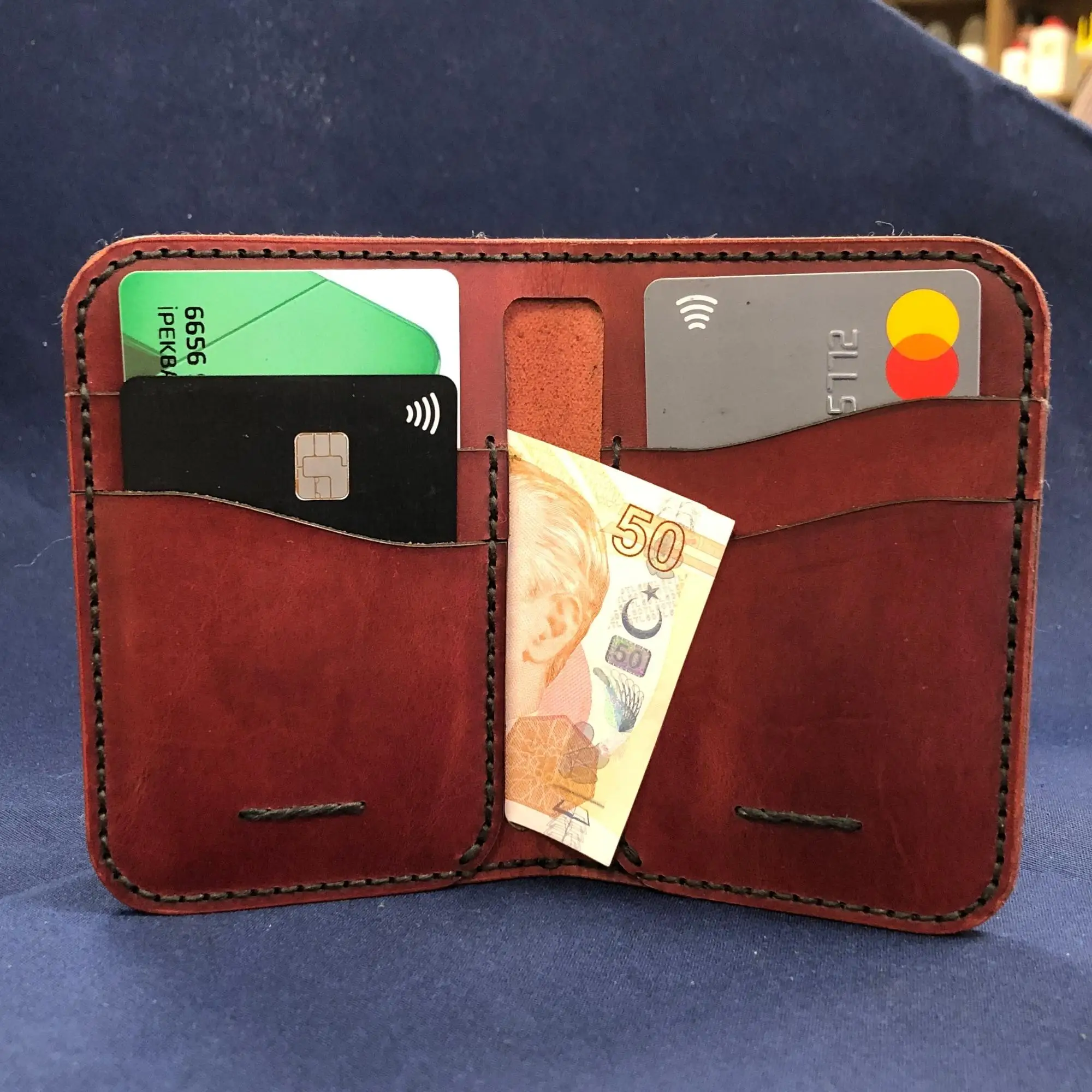 DIY Vertical Bifold Wallet Kit, Ready Cut Genuine Leather Pieces, Holes Ready for Hand Sewing, Press Cut According to Template