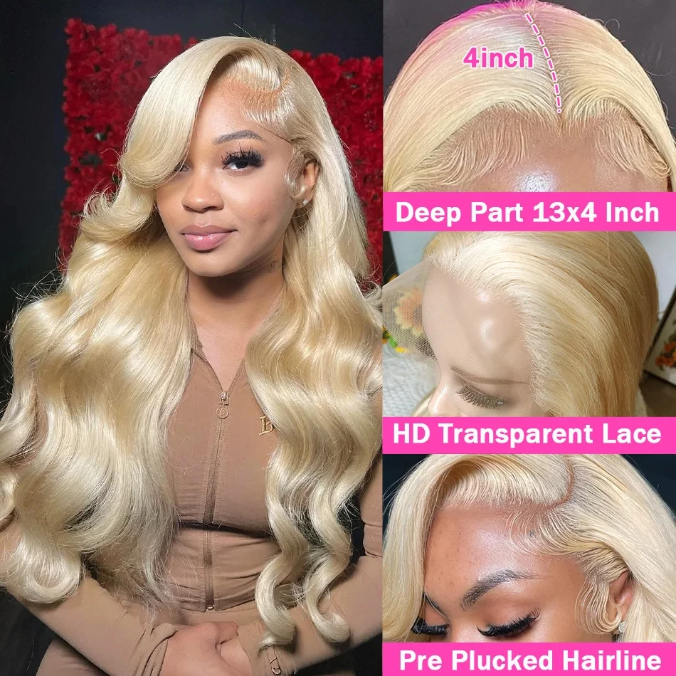 Perruque Lace Front Wig Body Wave Naturelle, Cheveux Humains, Couleur Blonde, 13x6, 13x4, Transparente, HD 613, à Vendre, pour Femme