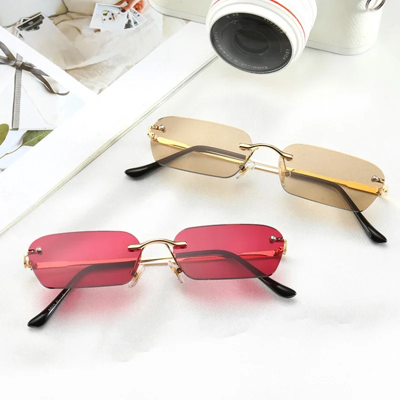SHAUNA Modne okulary przeciwsłoneczne bez oprawek Trendy Przezroczyste czerwone niebieskie żółte męskie prostokątne odcienie UV400 — zdjęcie 2