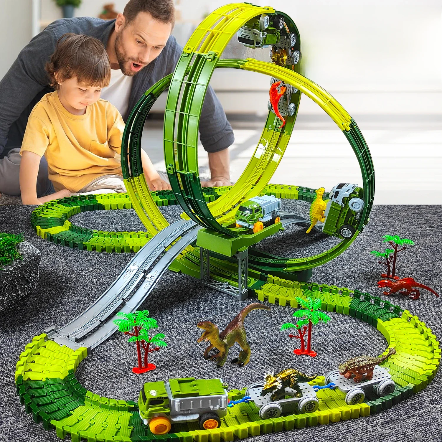 Train de piste d'escalade magique, crée des pistes de course sur route du monde des dinosaures, ensemble de jeu de piste Flexible pour garçons et filles de 3 4 5 6 ans, cadeau