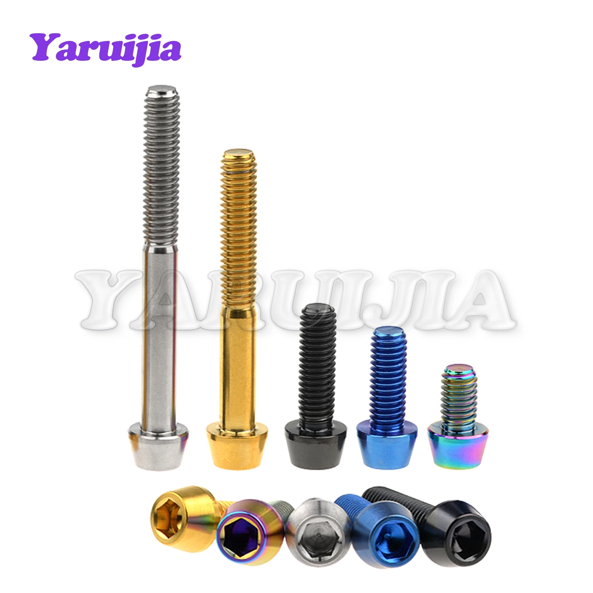 Yaruijia Titanium Bolt M5/M6/M8x9/10/15/16/18/20/25/30/35/40/45~ 65mm Allen Key Taper Head Bolt Screw for Bicycle Headset Brake