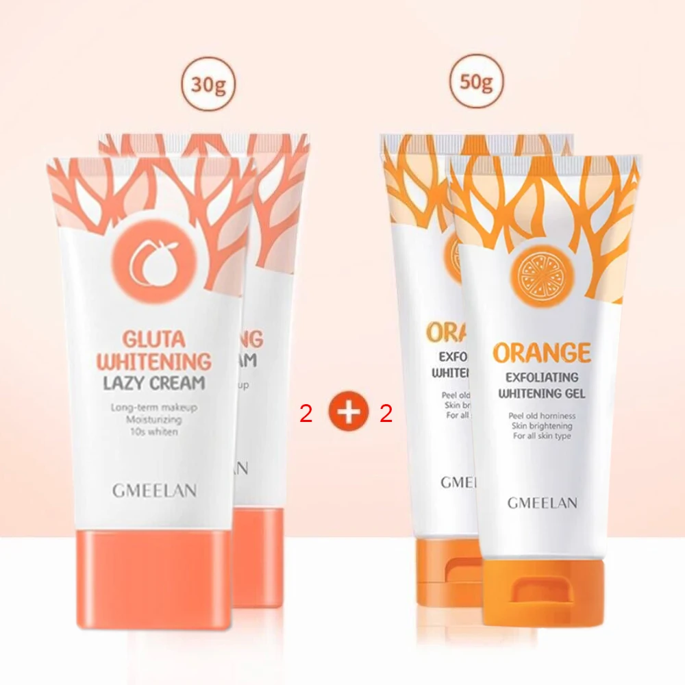 

2 Pcs Gmeelan Gluta Whitening Lazy Cream 30g &2 Pcs Orange Exfoliating Gel 50g