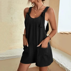 Women's sleeveless jumpsuit with pockets, streetwear casual women, short jumpsuit, loose, monochrome, strappy, office, summer fashion, 2024 6 Main Sales Short Jumpsuit - №4