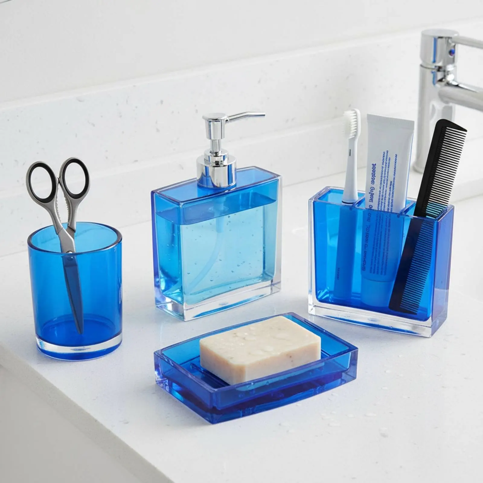 4Pcs Bathroom Accessories Set Housewarming Gift Toothbrush Holder Bath Accessory Complete Set for Countertop Vanity Bathroom