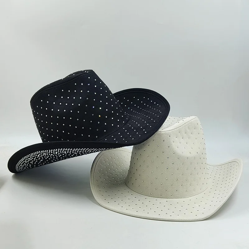 Studded Rhinestone Cowgirl Hat Rhinestone Denim Cowboy Hat for women men's canvas hat unisex black cowboy hat Party hat