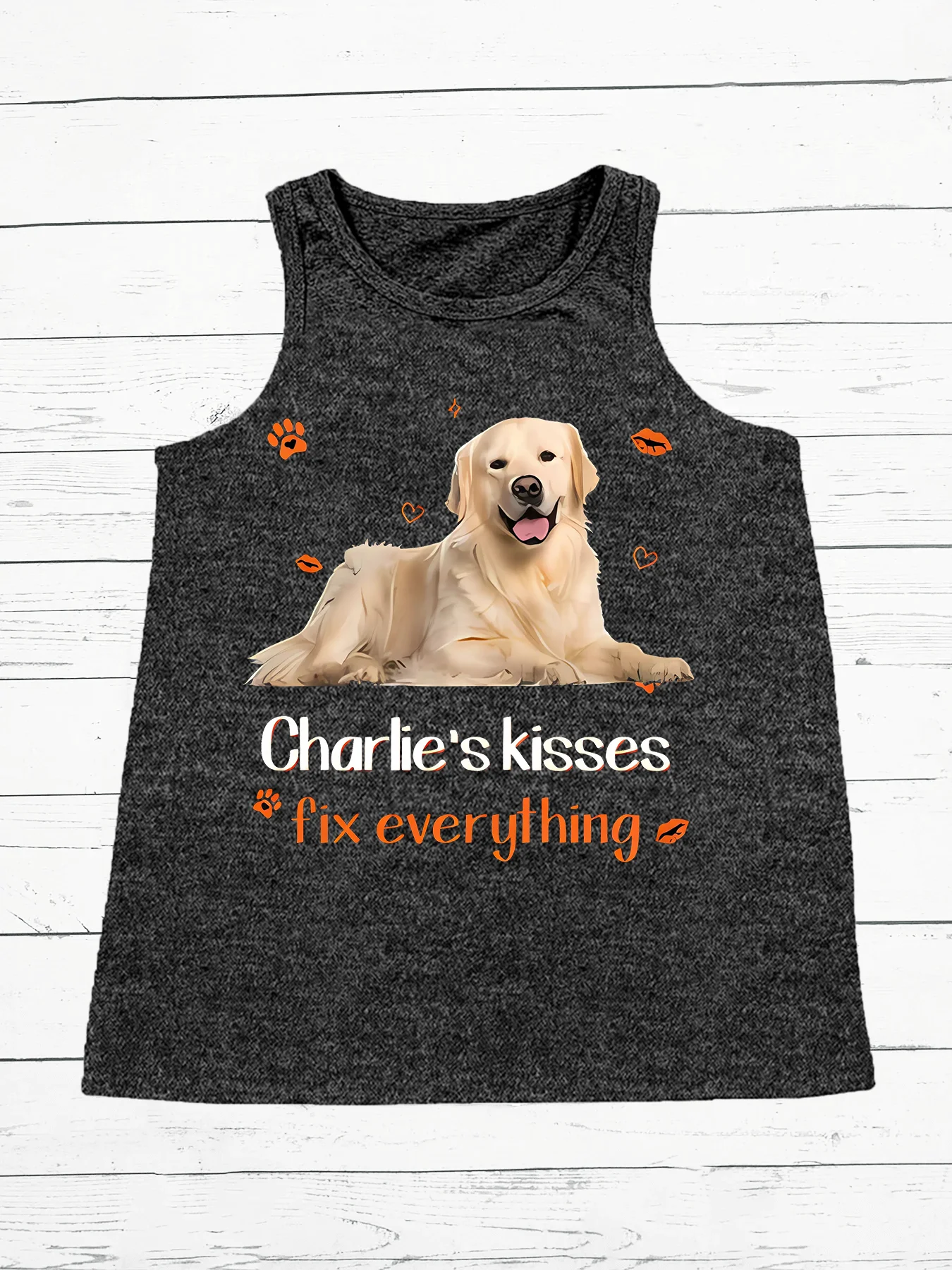 Charlie's kisses  Letters Print Women Tank Tops Loose O-neck Sleeveless Casual Vest Women's Tops Clothing