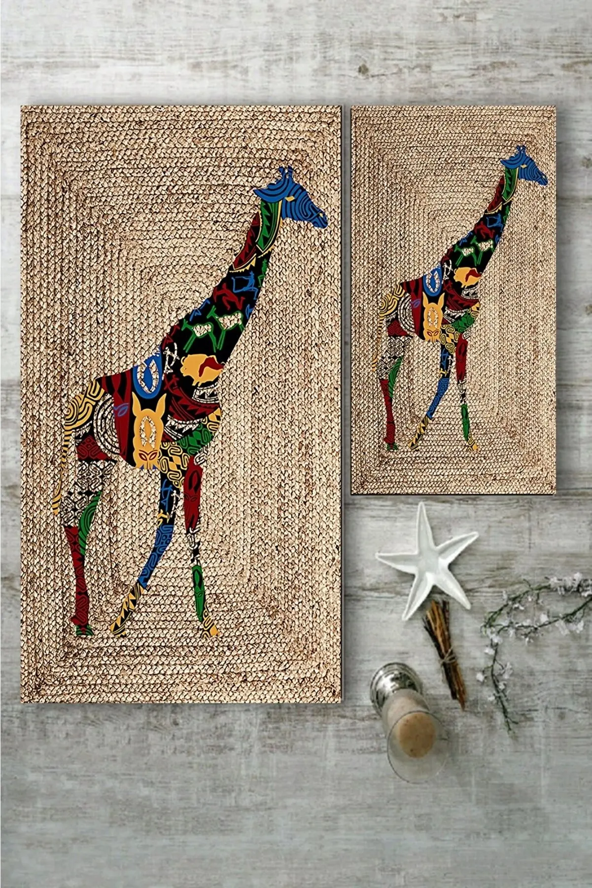 

Colorful Giraffe Patterned Jute 2-Piece Carpet Set (60x100/40x60)Set of 2 that will add elegance to your bathroom