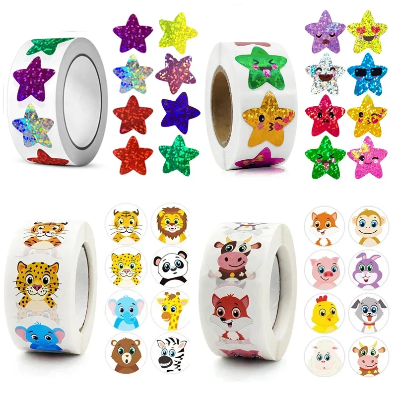 500/1000 sztuk kolorowe gwiazdki samoprzylepne holograficzne naklejki w kształcie gwiazdek Zoo Farm naklejki do albumu rolki etykiety dla dzieci DIY zabawki prezentowe — zdjęcie 2