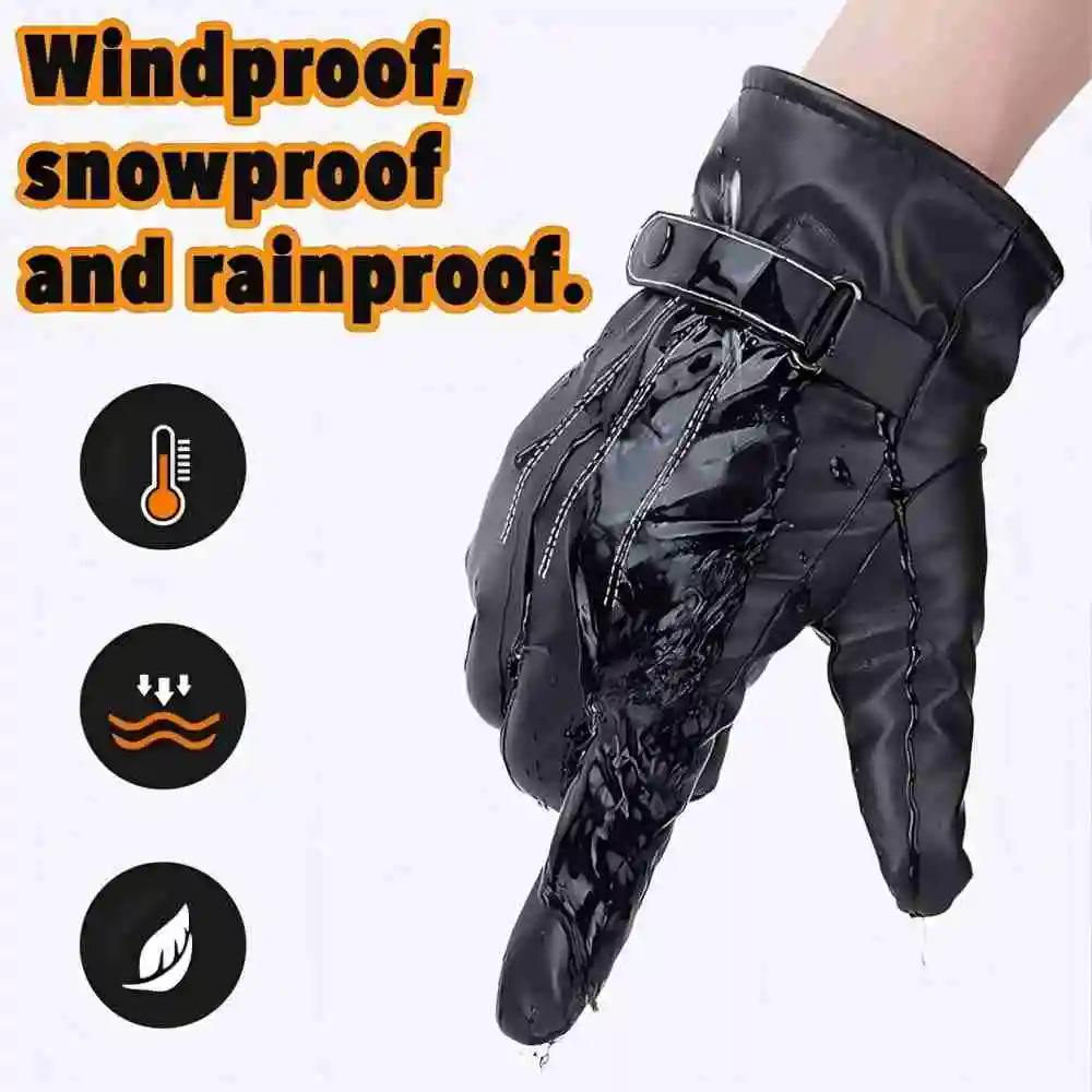Tolex Men Winter PU Leather Black Gloves Warm Mittens Outdoor Sports Driving Skiing Men's Windproof Gloves Winter Supplies image 3